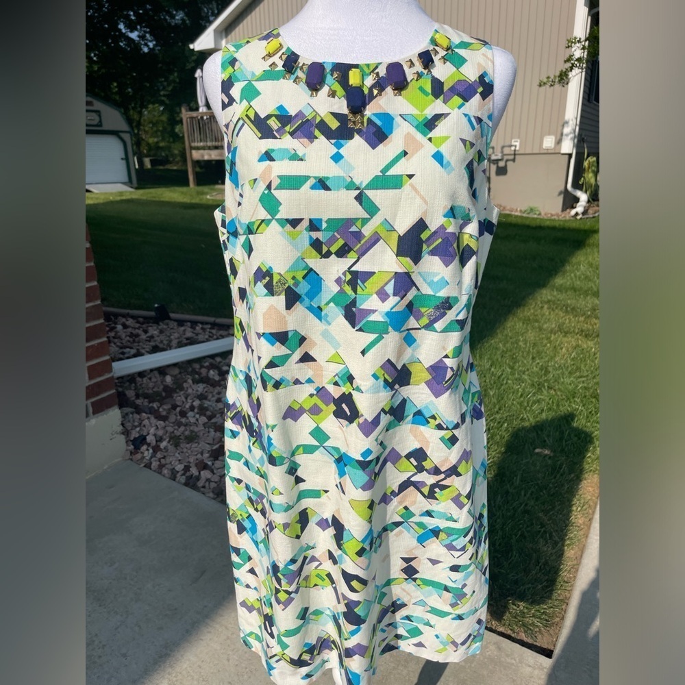 Vince Camuto Colorful Sleeveless Sheath Dress, Size 12